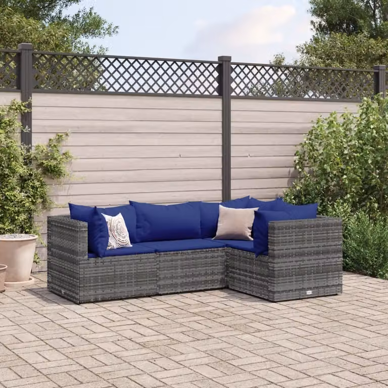 Maison Exclusive - Set da giardino 4 pezzi con cuscini grigio in polyrattan