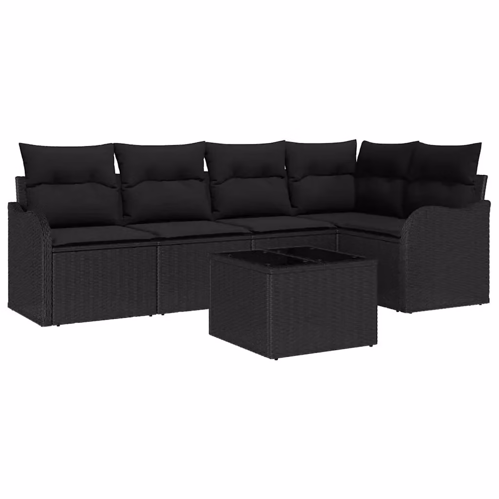 Set Divano da Giardino vidaXL 6 Pezzi Moderno a Forma di L con Cuscini e Contenitore Nero – 2