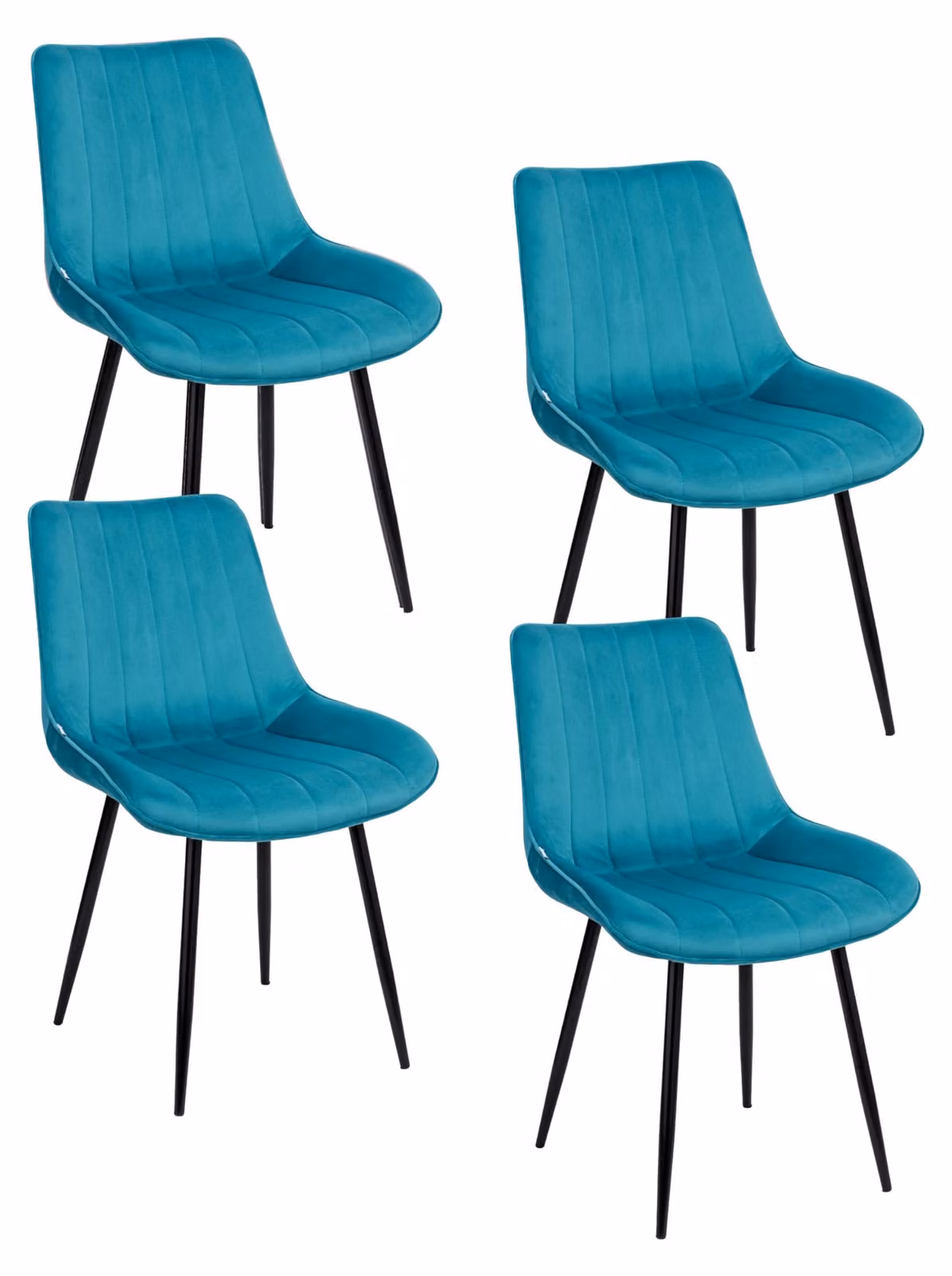 Set di 4 sedie in velluto con gambe in acciaio, colore petrolio, dimensioni 53x86x44 cm