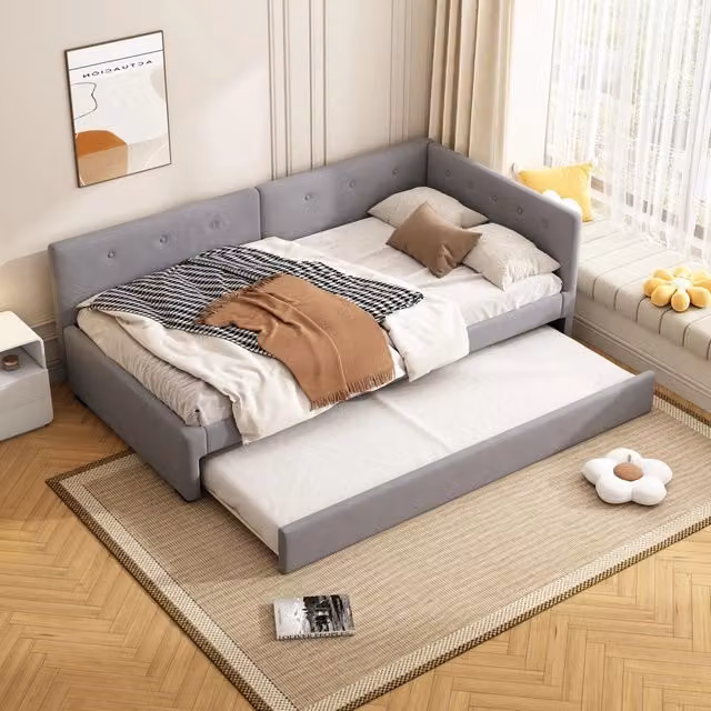 Letto singolo 90x200 cm con rete a doghe e LED a 16 colori; divano letto imbottito bianco