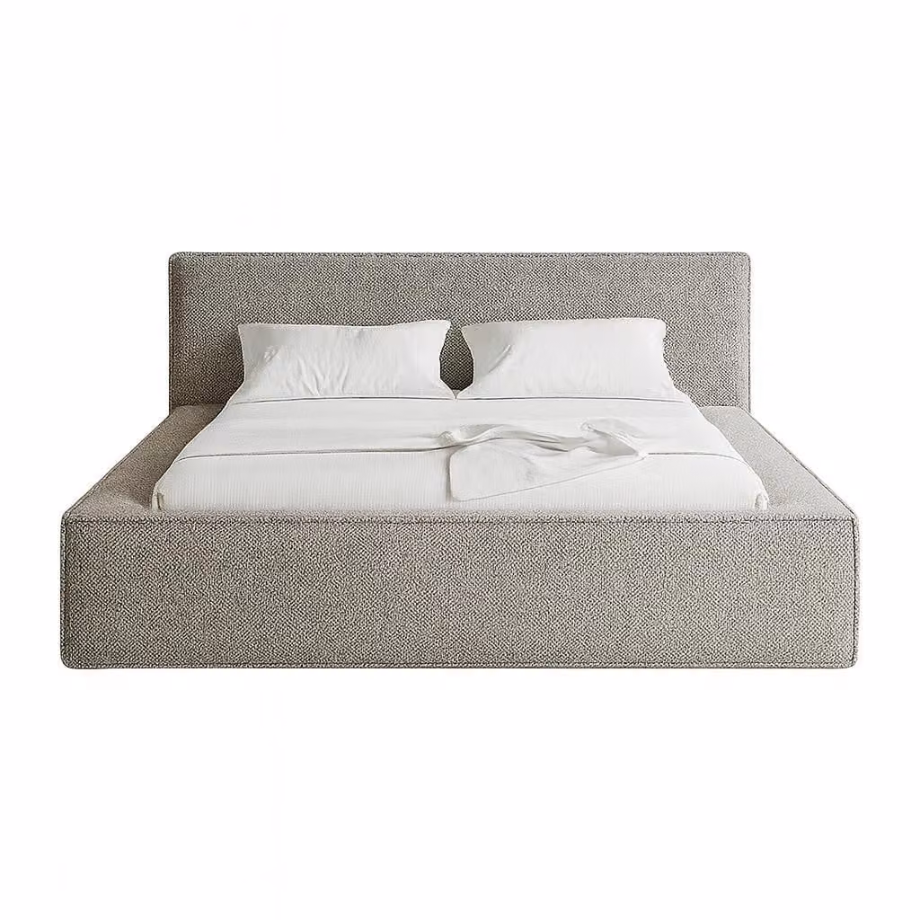 Letto imbottito Sofello 90-200x200 con rete a doghe in legno, 180x200 cm, tessuto resistente a trama grossa in elegante grigio melange