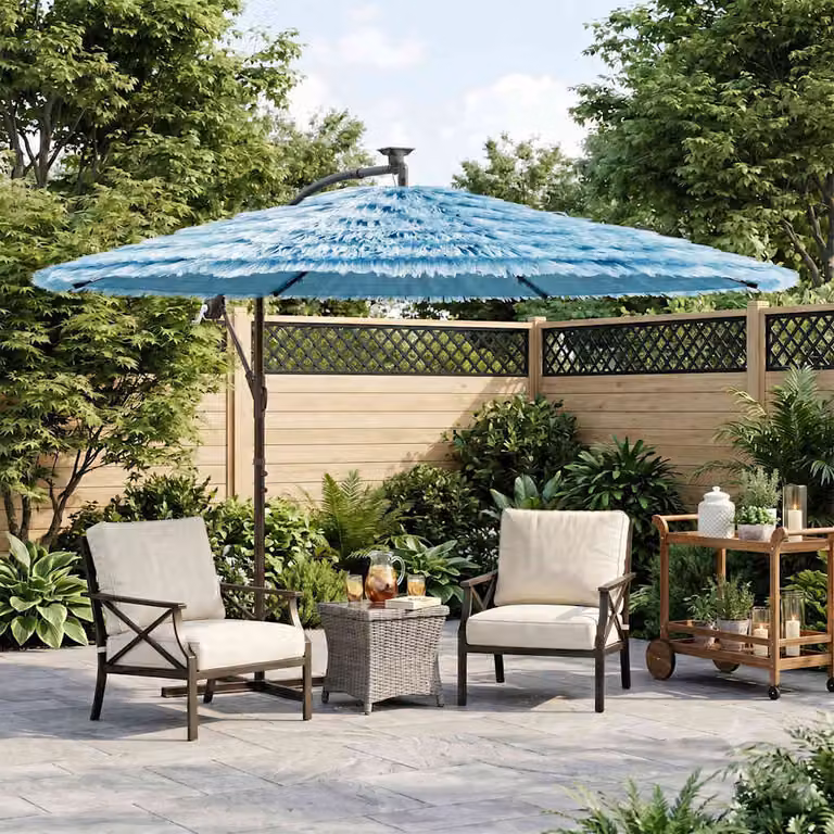 Ombrellone da giardino vidaXL in poliestere blu con palo centrale in acciaio L: 269 cm, P: 269 cm, H: 235 cm