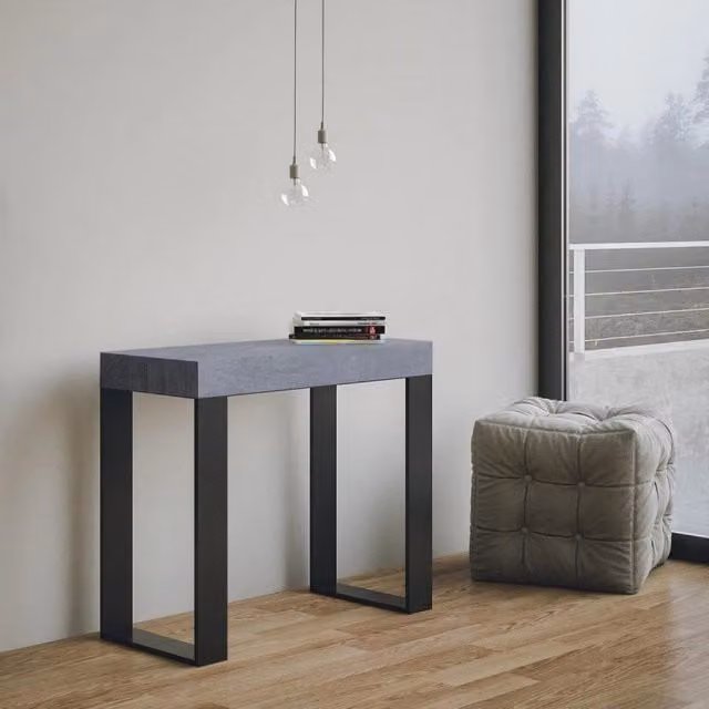 Consolle allungabile Itamoby Tecno Small Premium con telaio antracite e finitura cemento L/P/H: 90 x 40 x 77 cm (estendibile fino a 196 cm)