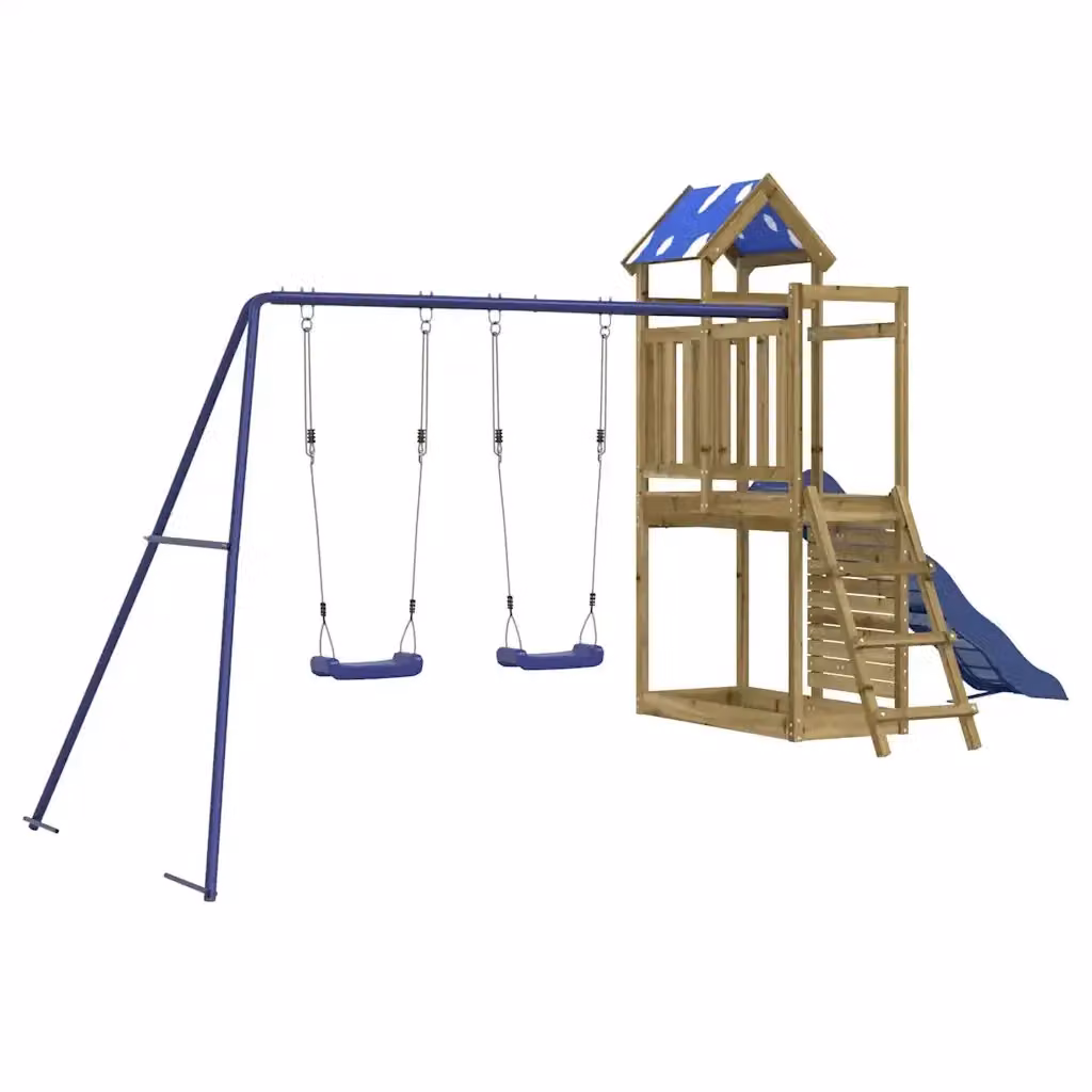 vidaXL Set da Gioco da Esterno in Legno di Pino con Scivolo, Altalena e Sabbiera, Multicolore, L: 445.5 cm, P: 185.5 cm, H: 215.0 cm – 2
