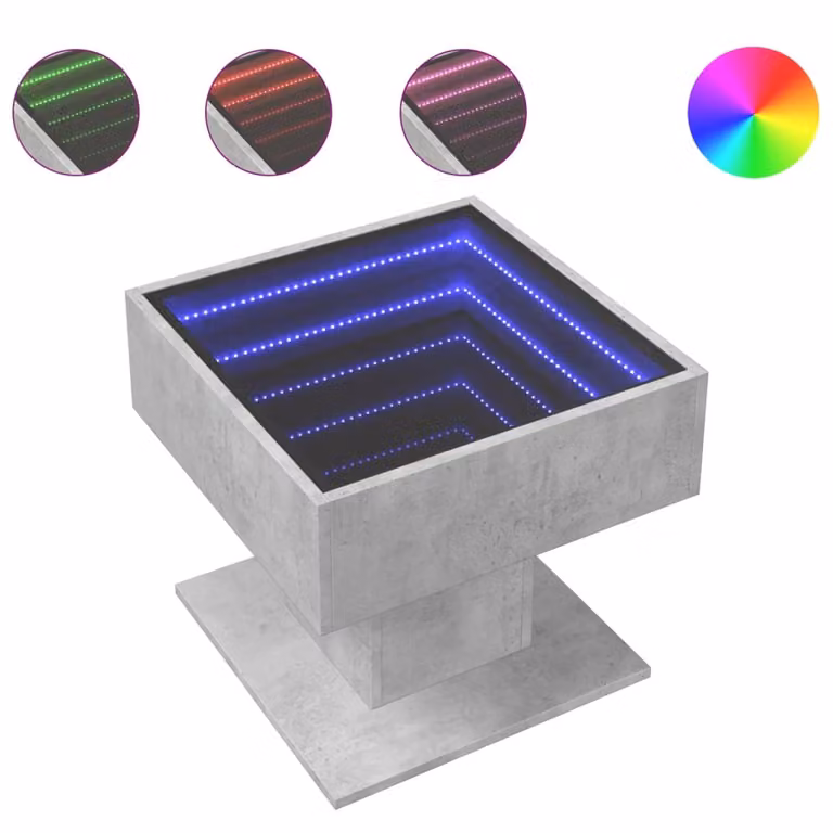 Tavolino Salotto con LED Grigio Cemento 50x50x45 cm Multistrato