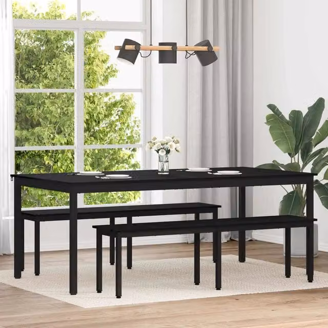 Tavolo da pranzo rettangolare moderno vidaXL in legno ingegnerizzato e metallo nero opaco L: 200 cm, P: 100 cm, H: 75 cm – 1
