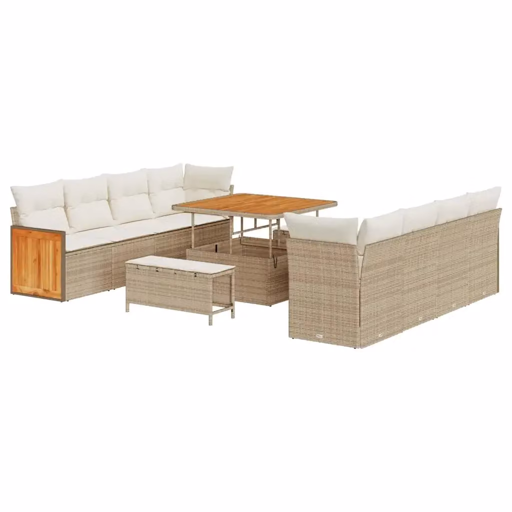 Set Divano da Giardino a L vidaXL Beige con Cuscini e Tavolino, L/P/H: 231 x 224 x 85 cm – 2