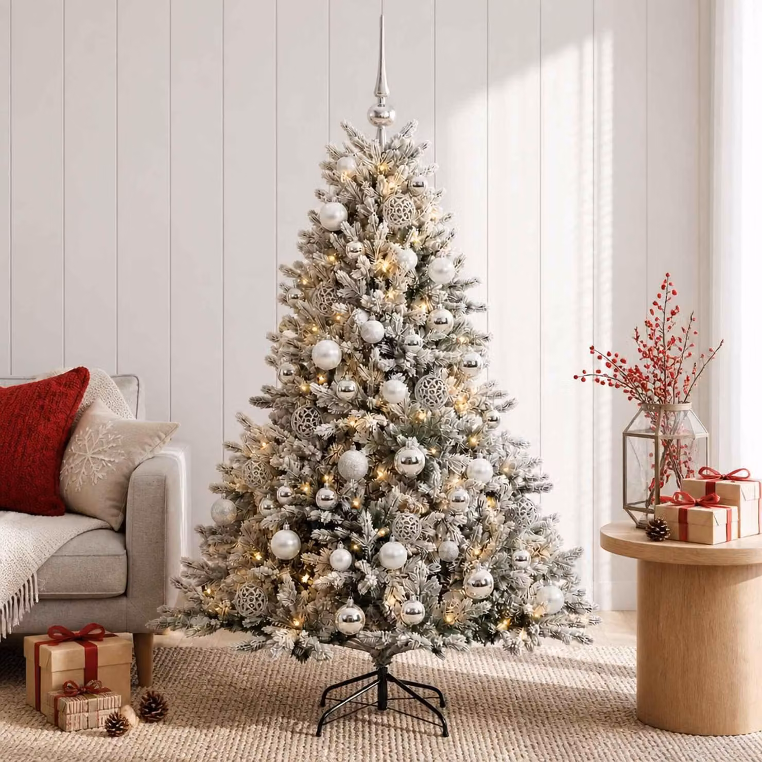 Albero di Natale artificiale con decorazioni natalizie, altezza 150 cm, 150 luci LED