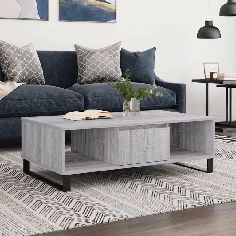 vidaXL Tavolino da Salotto Moderno Grigio in Legno e Metallo L: 104 cm, P: 60 cm, H: 35 cm