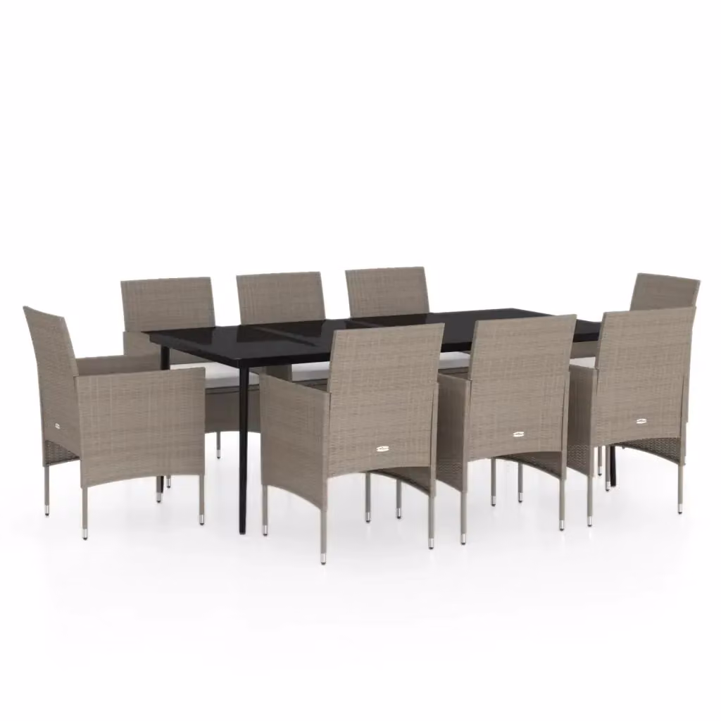Set da pranzo da giardino vidaXL in polyrattan con cuscini beige e nero e tavolo in vetro – 2