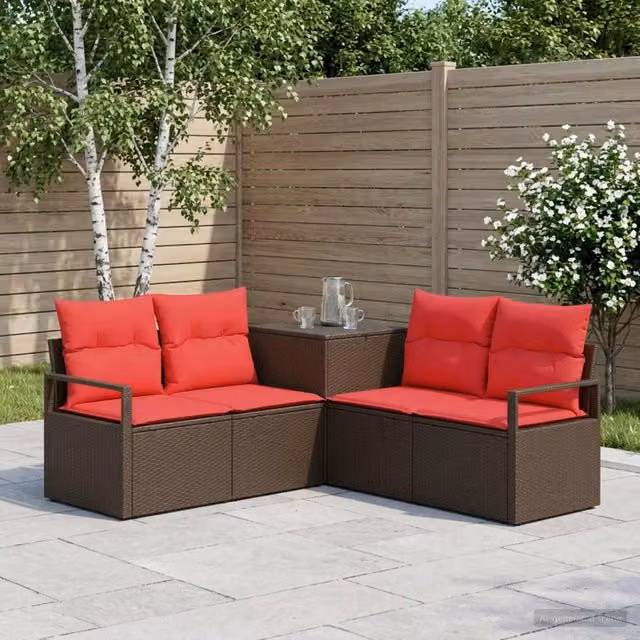 Set di divani 5 pz Marrone e Rosso 177 x 177 x 85 cm 3447795