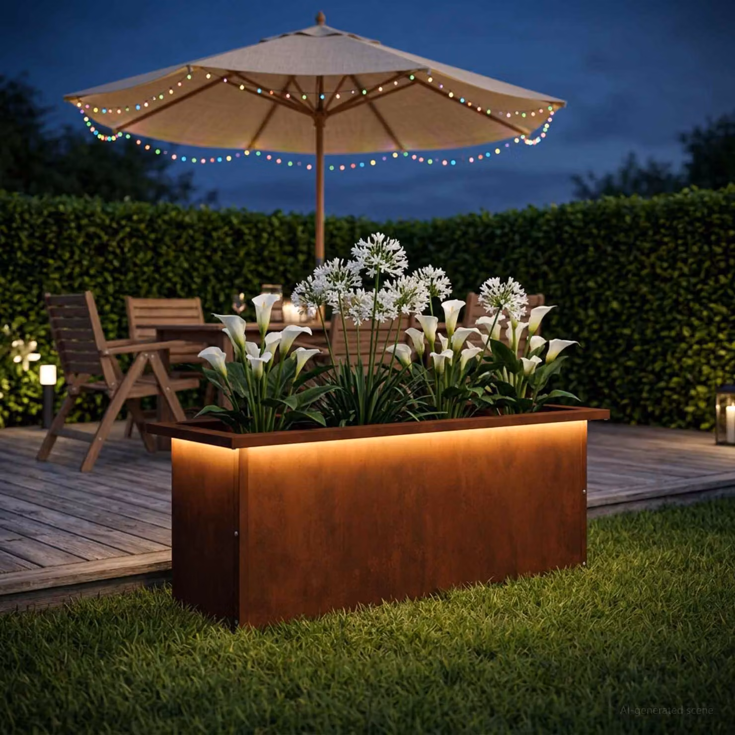 Fioriera da giardino con LED vidaXL in acciaio color ruggine L 80 x P 30 x H 30 cm