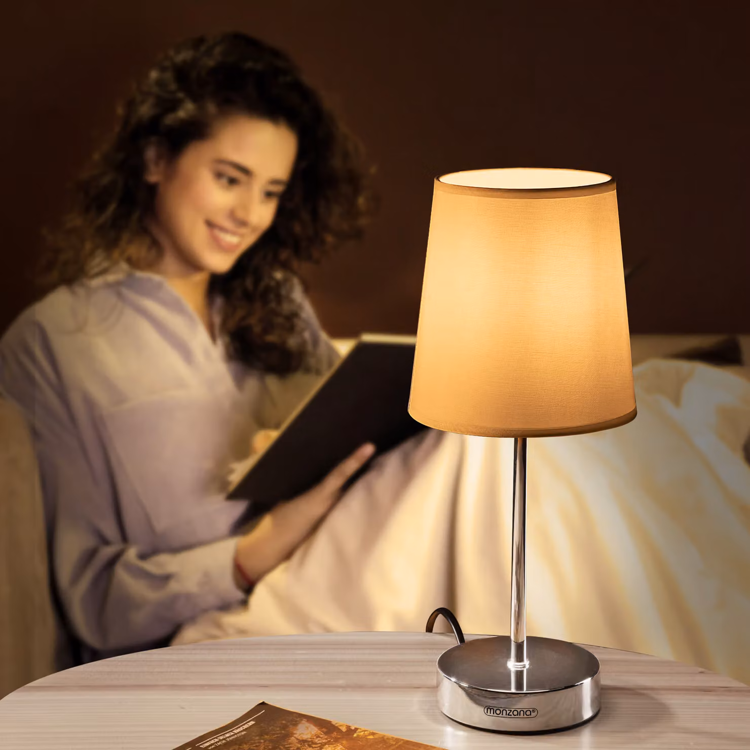 Set di 2 lampade da tavolo Monzana bianche in metallo e tessuto, L/P/H: 32 x 13 x 13 cm – 2