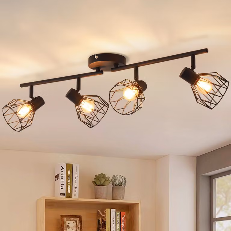 Lampada a soffitto ANWIO, 4 luci, nera, LED. Faretti a soffitto LED, 4 luci, orientabili, lampada per corridoio, lampada per soggiorno, lampada a soffitto LED per cucina, faretti da parete per camera da letto (senza lampadine). EUC