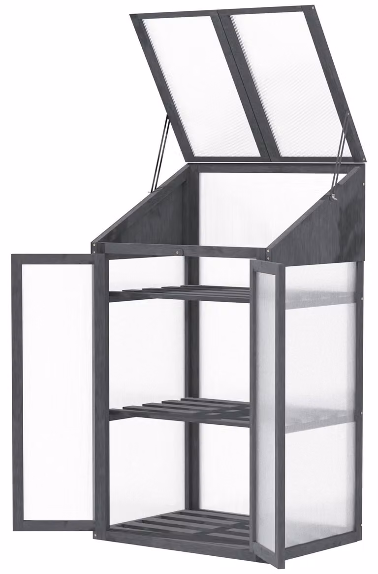 Mini serra per piante - Serra in legno | Colore: Grigio | Dimensioni: 50x70x120 cm