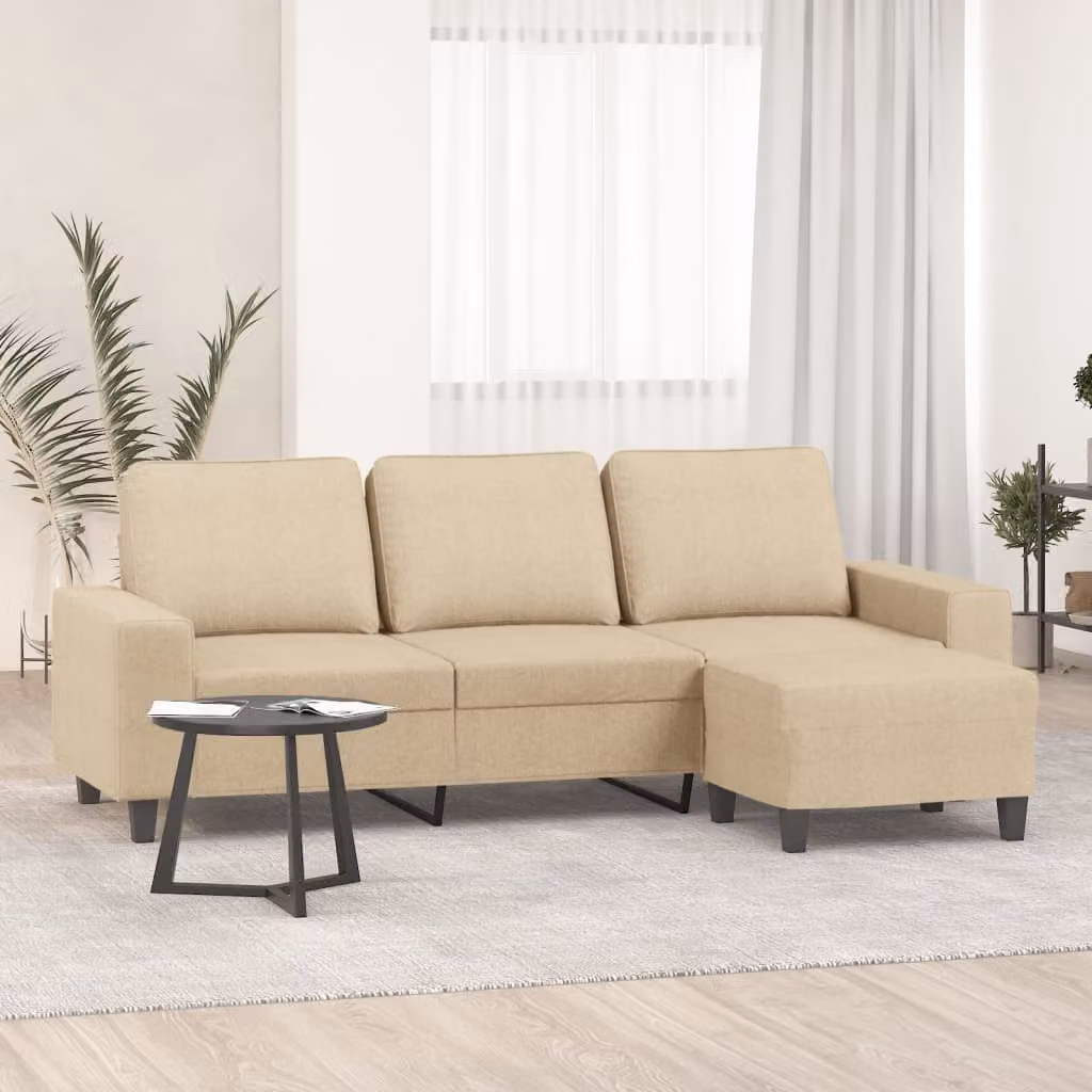 vidaXL Divano a 3 Posti con Poggiapiedi Beige in Tessuto, L: 180 cm