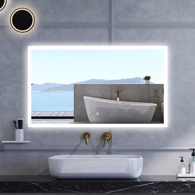 Specchio da bagno rettangolare Aica Italy con retroilluminazione LED dimmerabile, funzione memoria e antifog, L: 100 cm, H: 60 cm