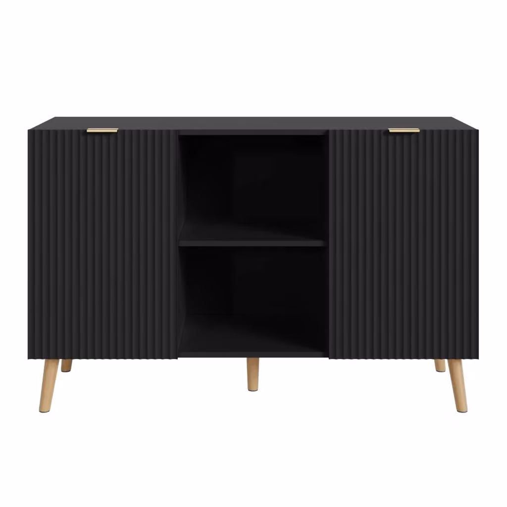 Credenza Nand Madia en.casa con 2 Ante Scanalate Nero L: 120 cm, P: 40 cm, H: 76 cm – 2