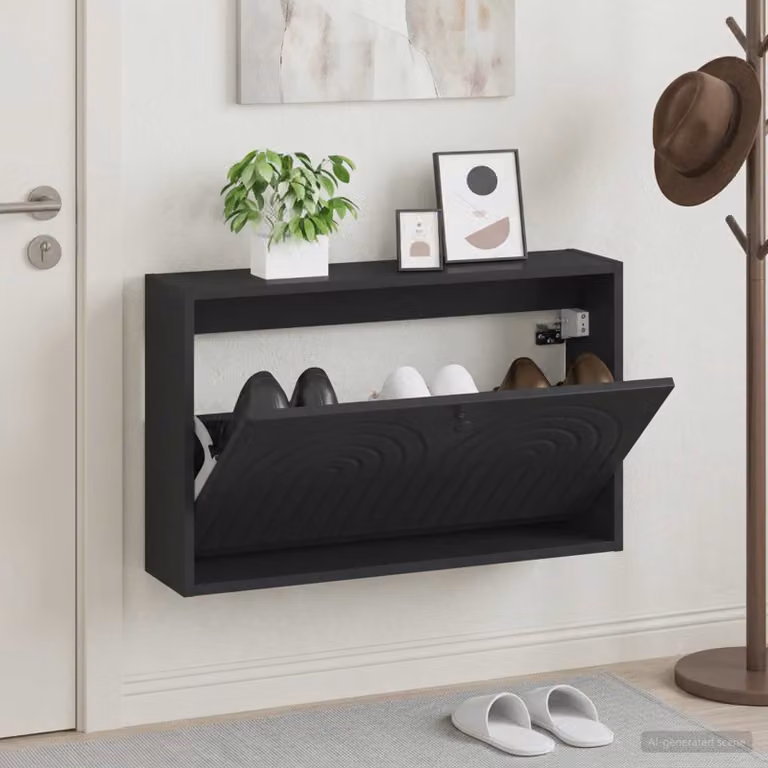 vidaXL Mobiletto per Scarpe da Muro Moderno Nero L: 71 cm, P: 17 cm, H: 43 cm