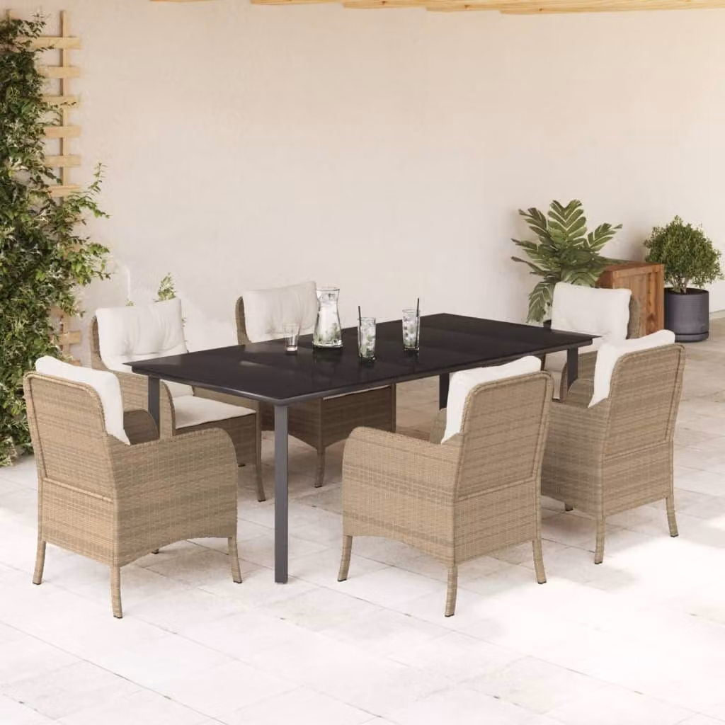 Maison Exclusive - Set da Pranzo da Giardino 7 pz con Cuscini Beige in Polyrattan