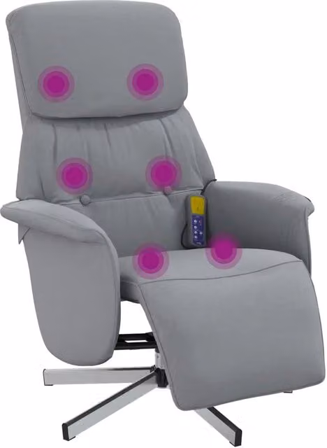 Poltrona Relax Reclinante con Massaggio e Poggiapiedi in Tessuto Grigio con Base Girevole a 360 Gradi – 1