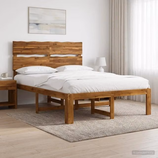 Letto matrimoniale con testiera ROSTOCK vidaXL in legno di acacia marrone L/P/H: 160 x 200 x 115 cm – 1
