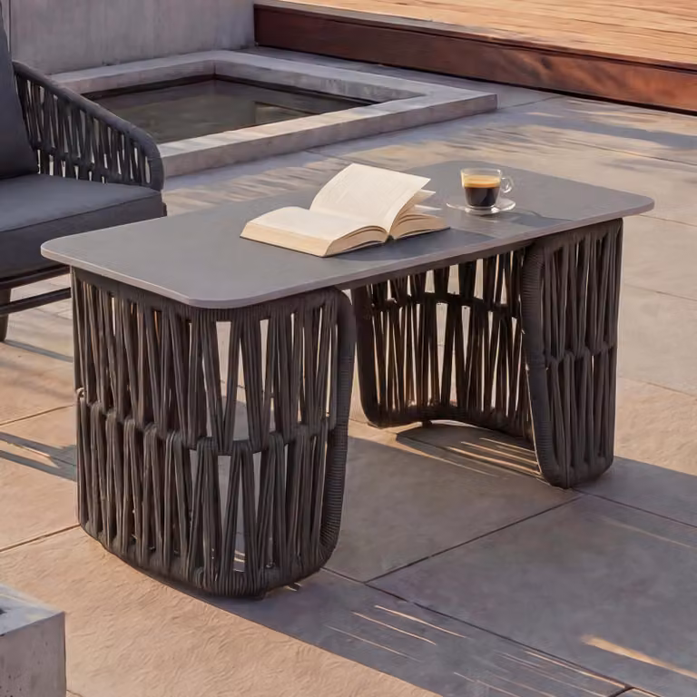 Tavolo da salotto MCW-P90, tavolo da giardino, tavolo da balcone, outdoor, intreccio in corda Rope Sinterstein 43x90x45cm ~ antracite, piano grigio