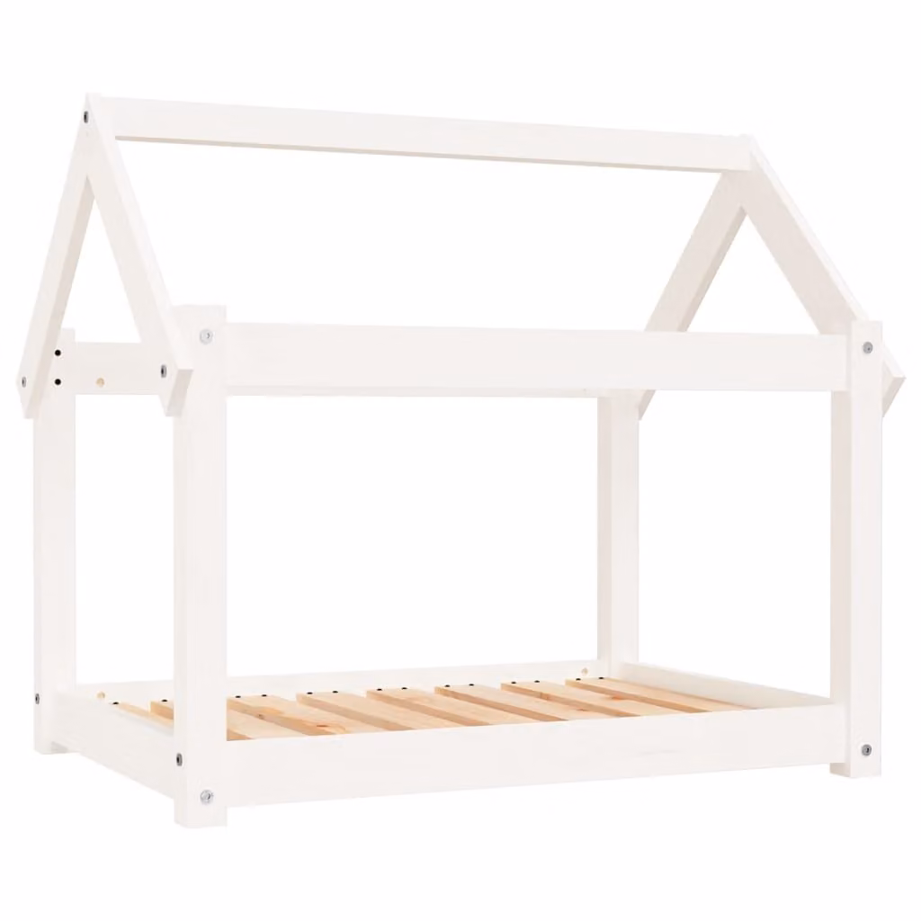 Cuccia per Cani Bianca 81x60x70 cm in Legno Massello di Pino
