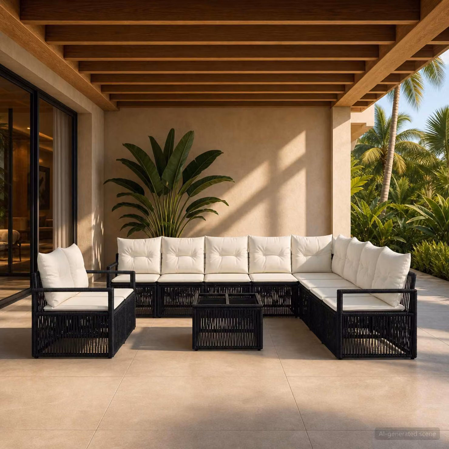 Maison Exclusive - Set da giardino composto da 11 pezzi, divano in rattan sintetico nero