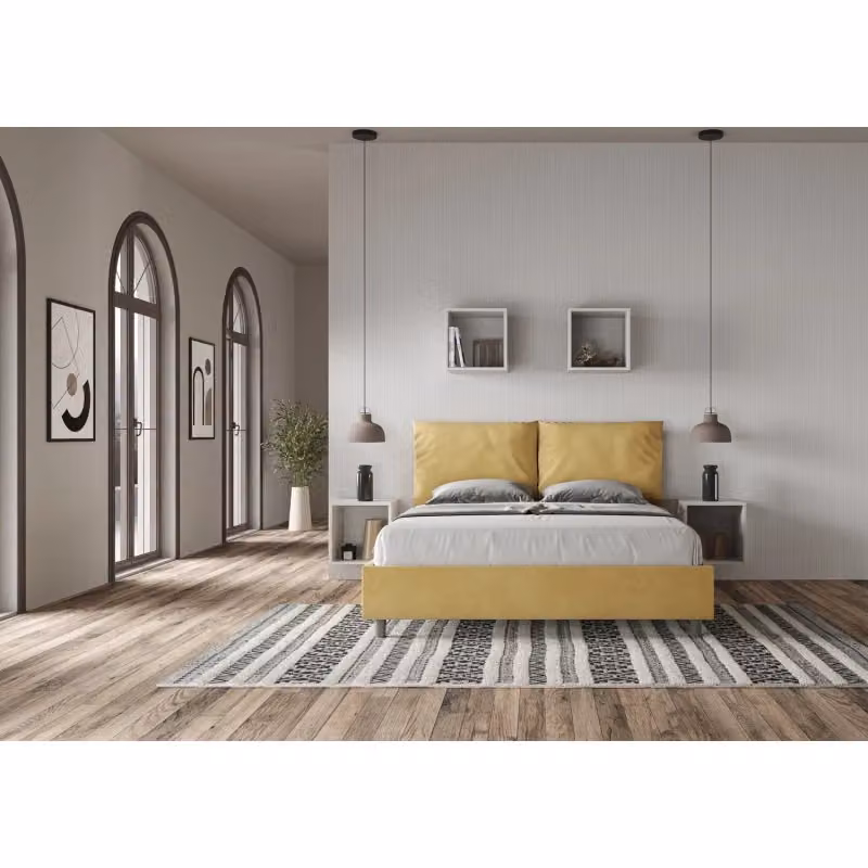 Letto matrimoniale alla francese Ityhome con contenitore in microfibra gialla L/P/H: 165 x 202 x 110 cm – 2