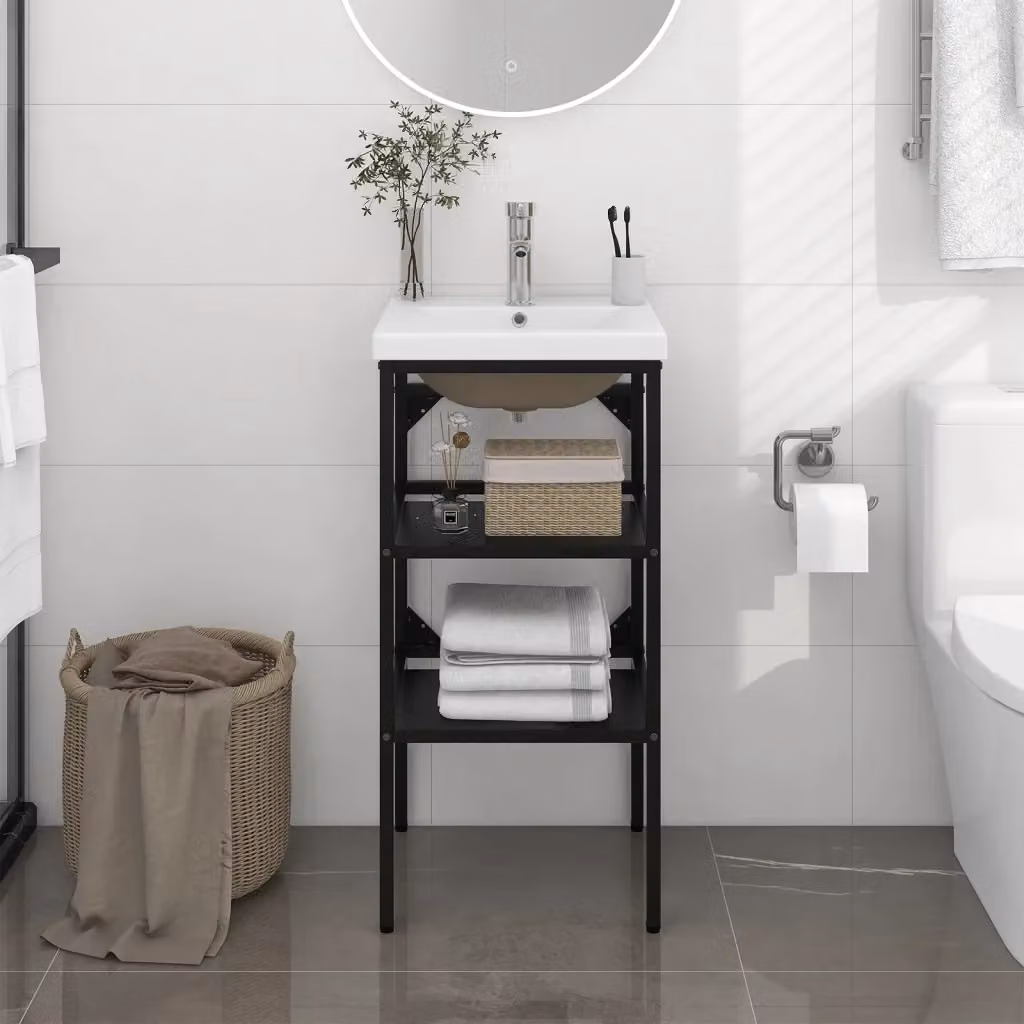 Telaio per Lavabo da Bagno con Lavabo Integrato Nero in Ferro CFW6786400 con Ceramica Lucida L: 83 cm, P: 40 cm, H: 38 cm – 2