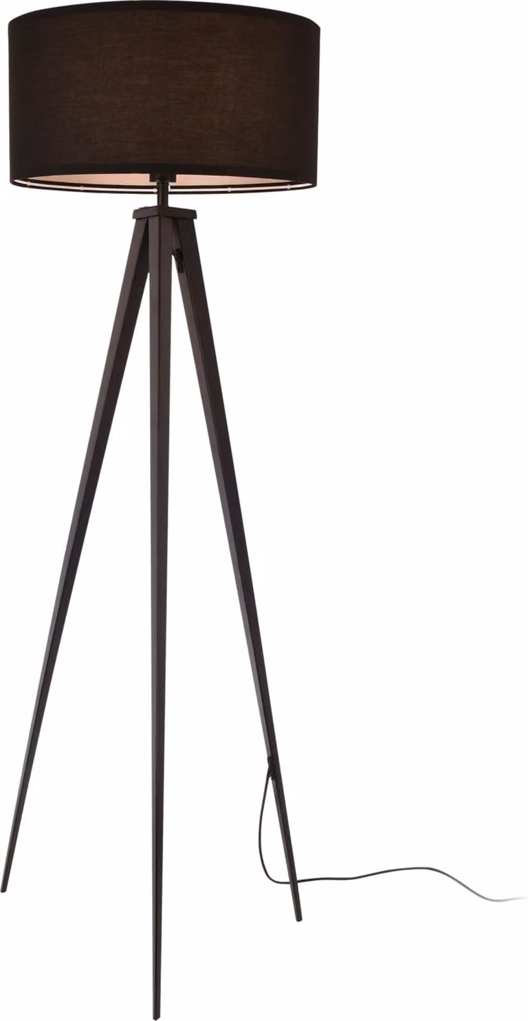 Lampada da terra Faro 153cm Lampada da terra 1xE27 Lampada da terra 3 piedi Lampada da terra max. 60W Metallo Paralume in tessuto Nero