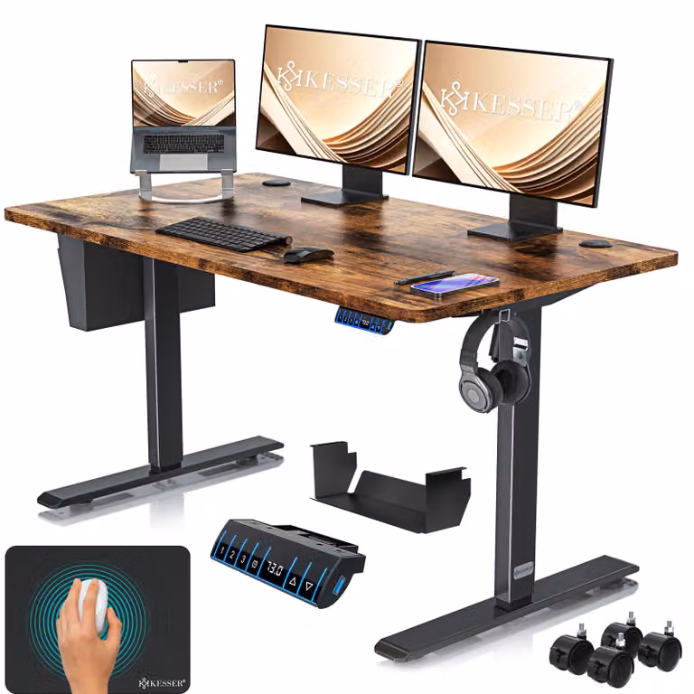 Scrivania regolabile in altezza KESSER® elettrica | Scrivania ergonomica da standing desk | Sistema di controllo con memoria a 3 funzioni | Include rotelle a 360° e porta USB | Scrivania per computer, ideale per l'ufficio domestico