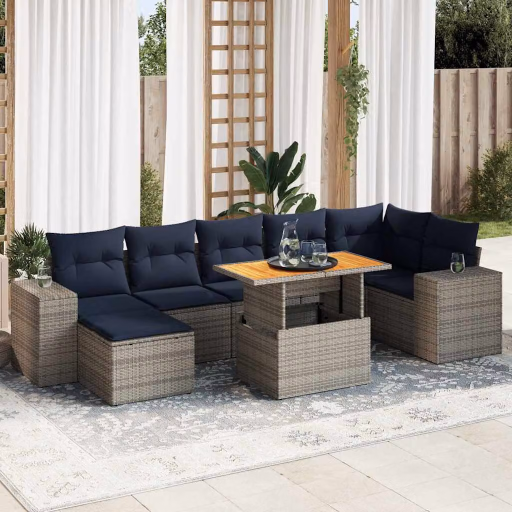 Set Divano da Giardino 8 pz vidaXL in Polyrattan Grigio con Cuscini e Tavolino per Terrazza o Giardino