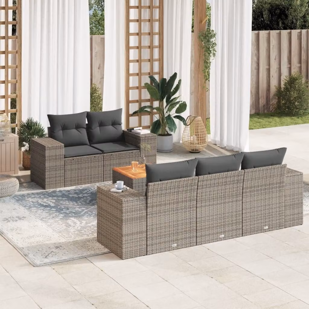 Maison Exclusive - Set Divano da Giardino 6 pz con Cuscini Grigio in Polyrattan