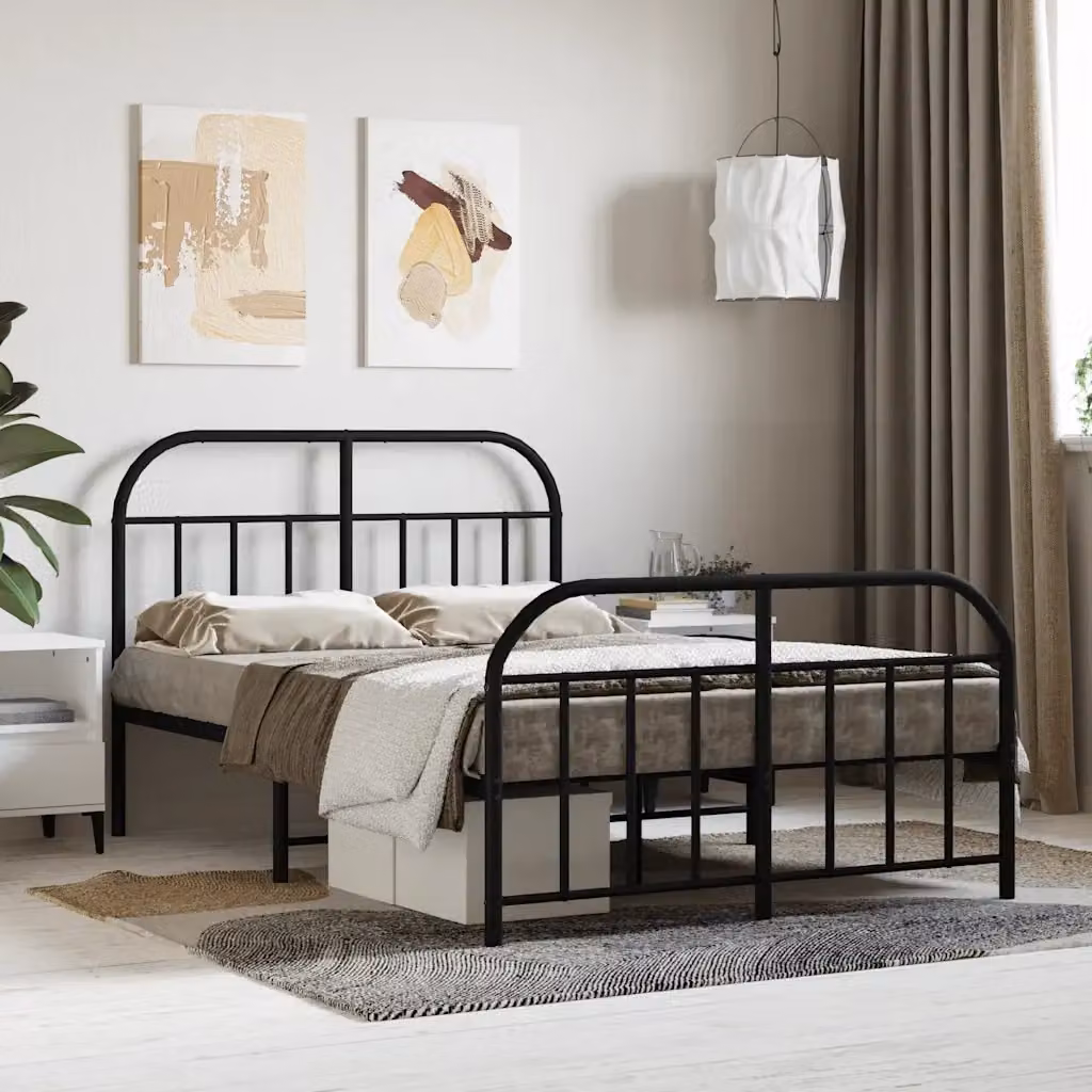 Letto matrimoniale per adulti con testiera e pediera in metallo nero L/P/H: 120 x 200 x 100 cm – 2