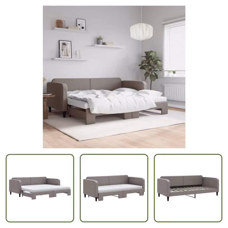 The Living Store Lettino allungabile con materassi Taupe 90x200 cm in tessuto