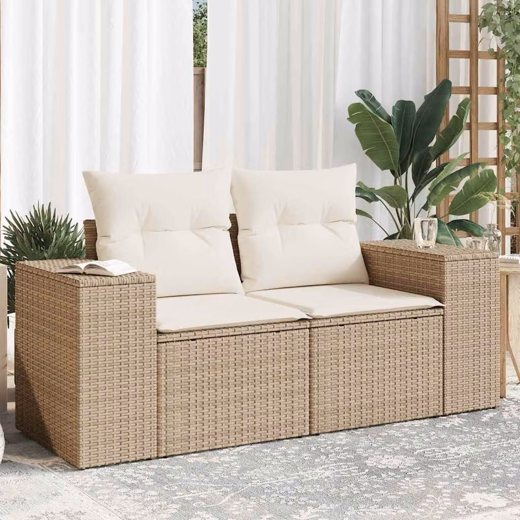 vidaXL Divano da Giardino a 2 Posti in Polyrattan con Cuscini Beige e Rivestimenti Rimovibili