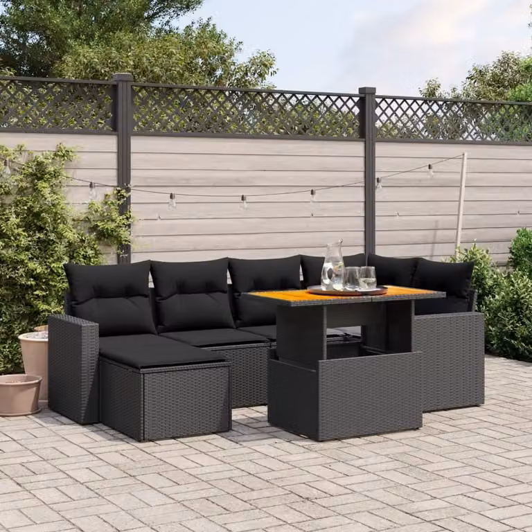 Maison Exclusive - Set da giardino 7 pezzi con cuscini in polyrattan nero