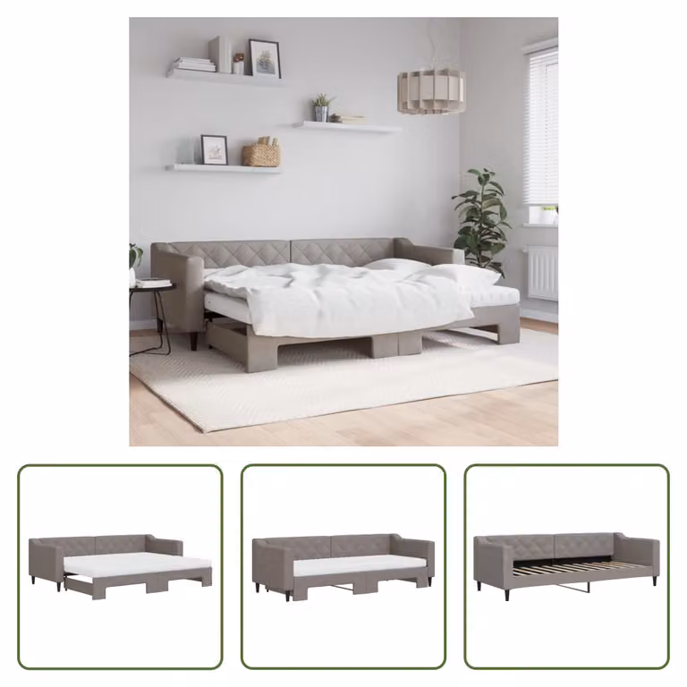 The Living Store Letto da giorno allungabile con materassi Taupe 80x200 cm in tessuto