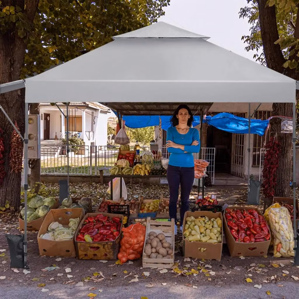 Gazebo Pieghevole da Giardino Costway con Design a Doppia Tenda Pop Up e 4 Sacchetti di Sabbia, Altezza Regolabile, Bianco e Blu, L/P: 300 x 300 cm, H: 290 cm – 2
