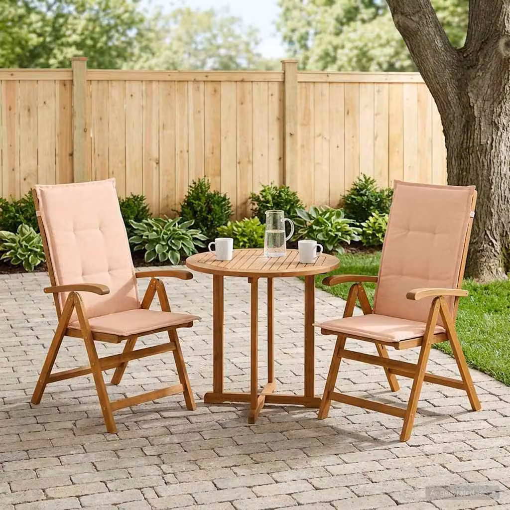 Set di 2 sedie da giardino reclinabili vidaXL in legno di acacia naturale con cuscini beige e braccioli