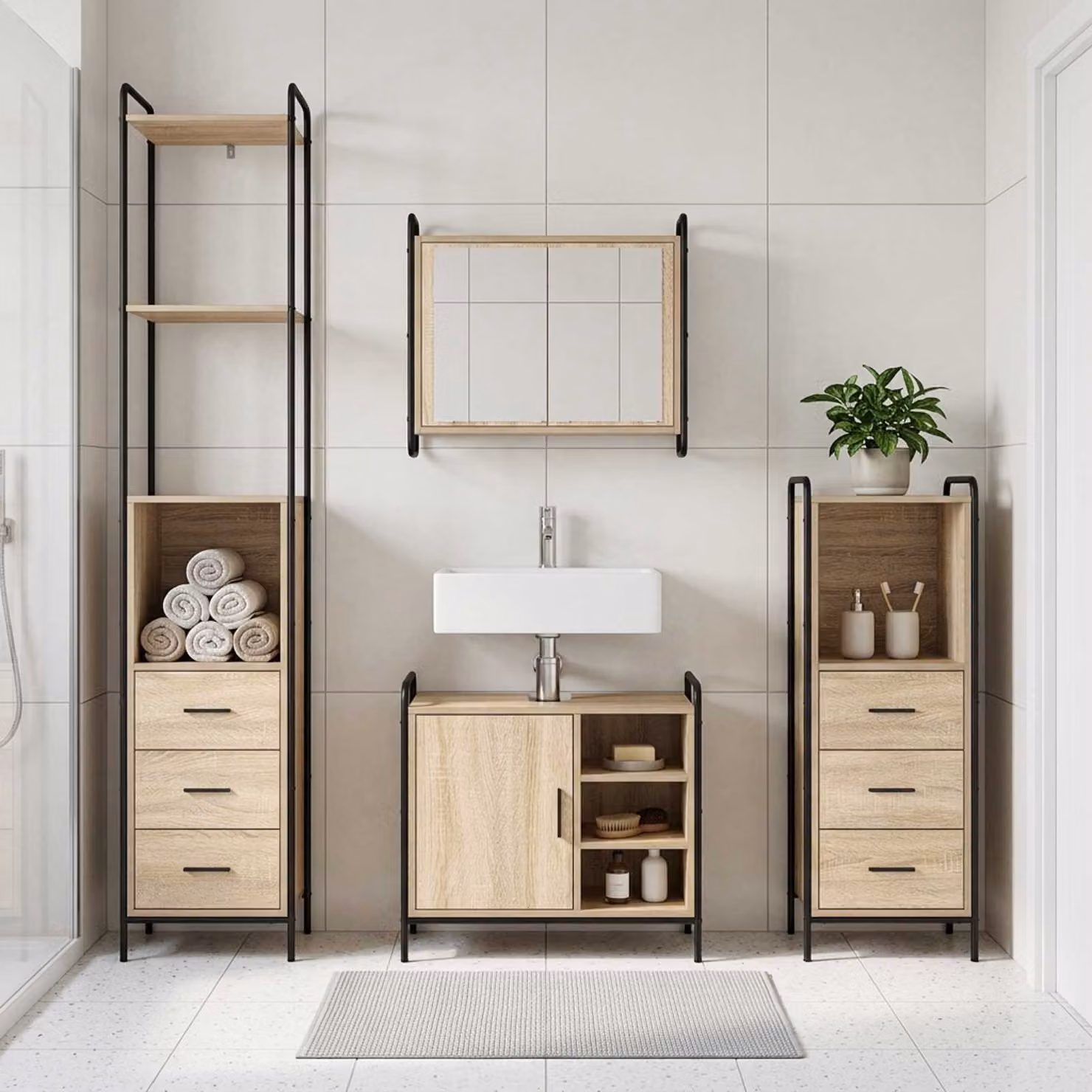 vidaXL Set di Armadi da Bagno 3 pz Rovere Sonoma 40 x 36 x 200,5 cm
