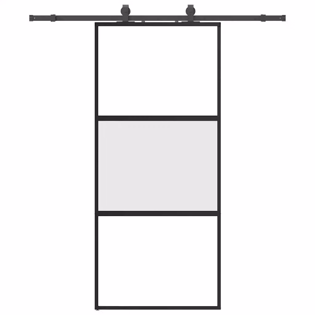 Porta Scorrevole Moderna vidaXL in Vetro Trasparente e Alluminio Nero L: 90 cm, H: 205 cm – 2
