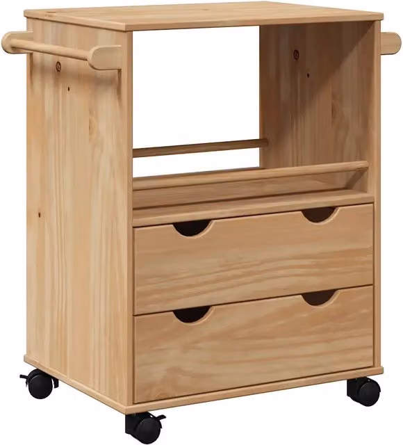 Carrello da cucina OTTA in legno massello di pino color marrone con ruote L/P/H: 59 x 45 x 80 cm