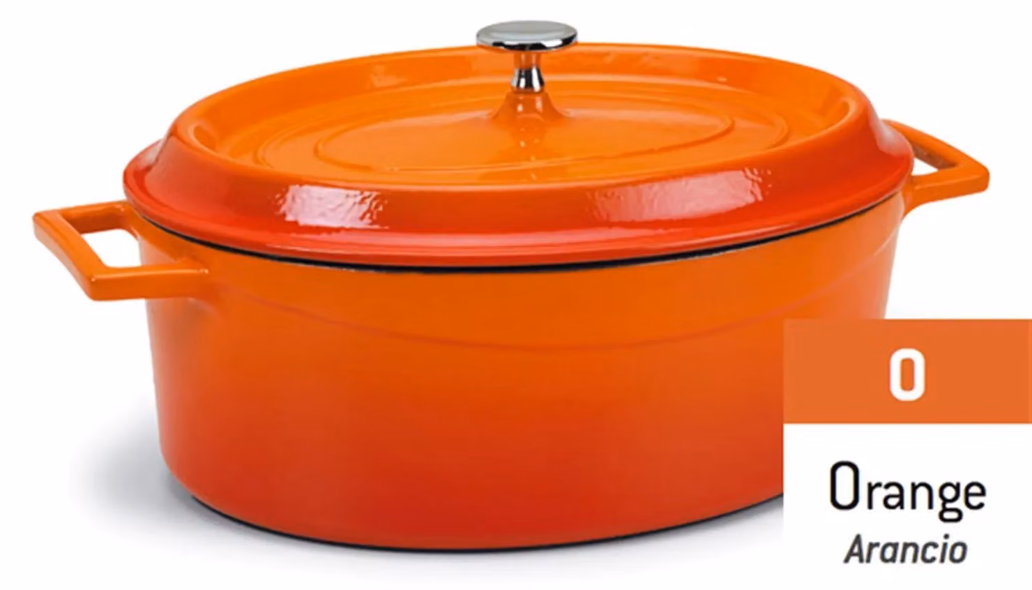 Casseruola Ovale in ghisa con coperchio e due maniglie Arancio, diam. 25x20cm