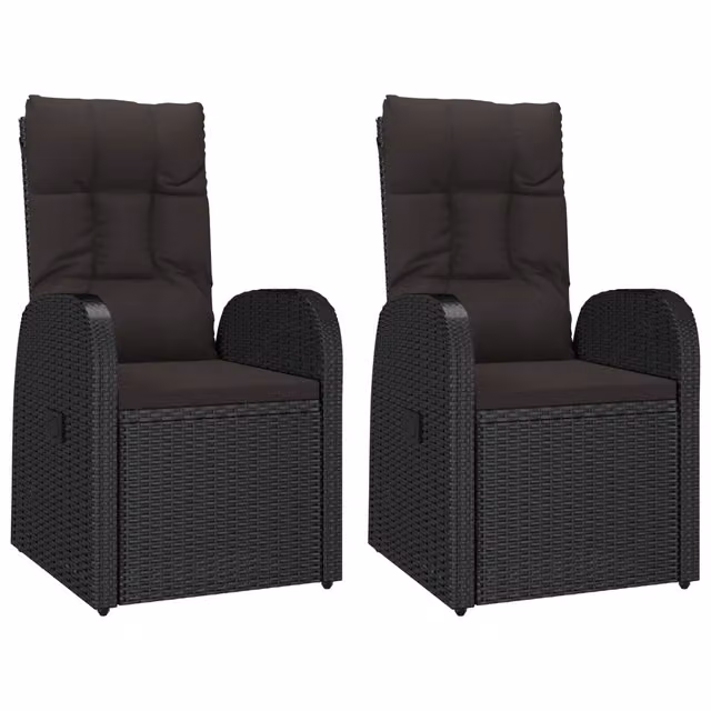 Sedie da Giardino Reclinabili 2 pz | Sedie da Esterno con Cuscini Polyrattan Nero