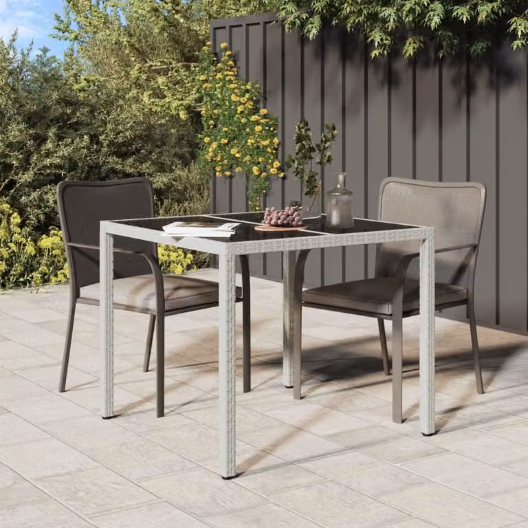 Maison Exclusive - Tavolo da giardino 90x90x75 cm in vetro temperato e rattan sintetico bianco