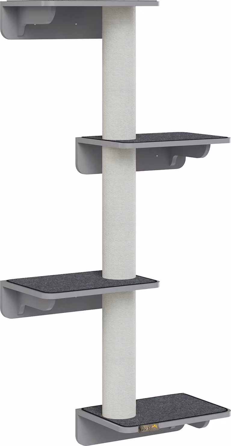 PawHut Tiragraffi da parete - Parete da arrampicata per gatti - Arredamento per gatti - Tiragraffi in legno - Grigio chiaro