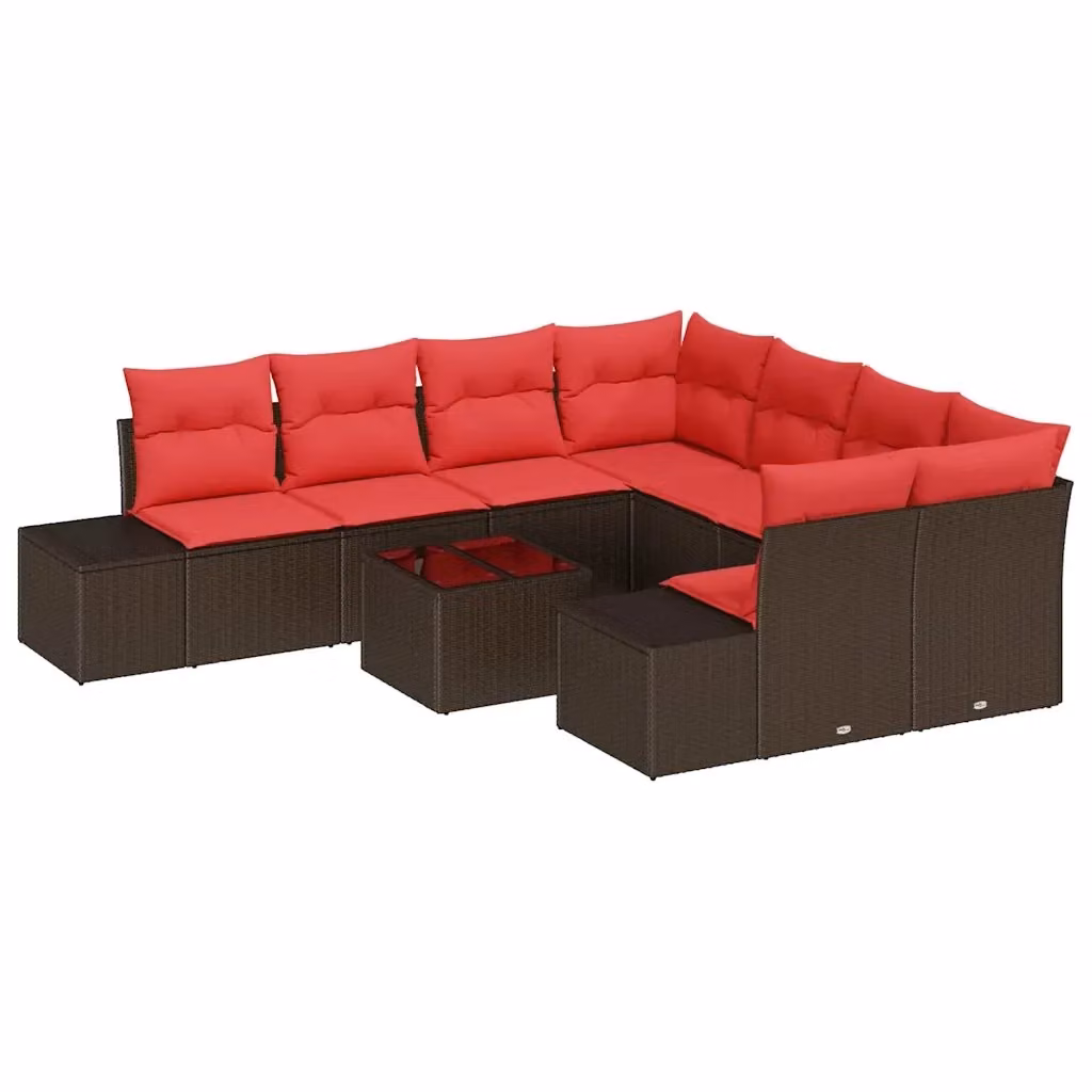Set Divano da Giardino Moderno vidaXL in Polyrattan con Cuscini Beige, Rosso e Marrone e Tavolino da Esterno – 2